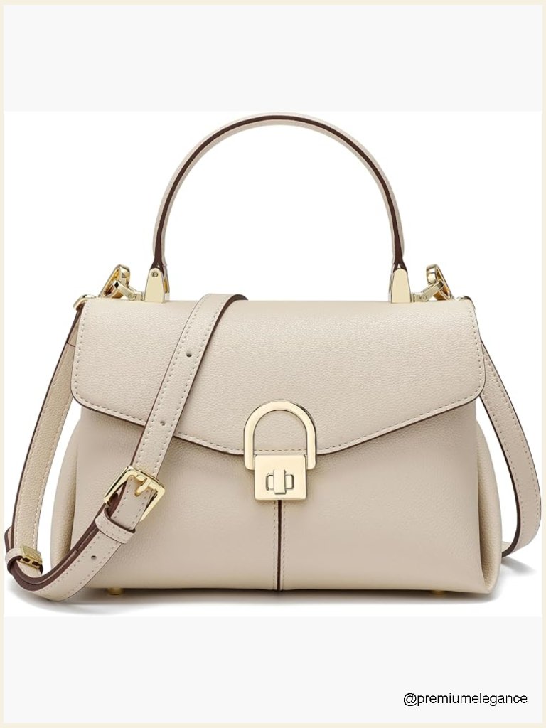 Top Handle Leather Tote Satchel Bag With Metal Button Lock